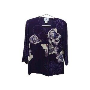 Vintage Womens Purple Floral Hawaiian Shirt P 38" Chest Lia G Tropical Vacation